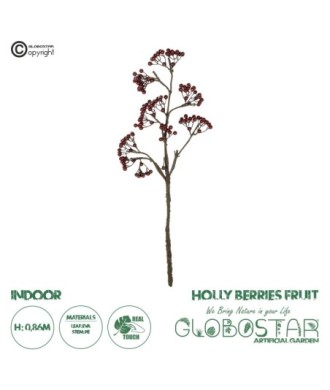 GloboStar® Artificial Garden RED HOLLY BERRIES FRUIT BRANCH 21427 Τεχνητό Διακοσμητικό Κλαδί Κόκκινο Γκί Y86cm